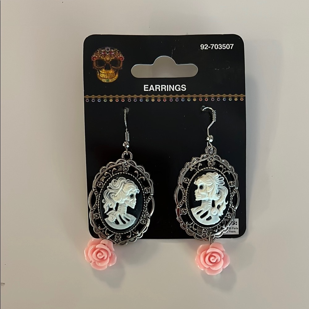 Elegant Silver and Pink Cameo Earrings